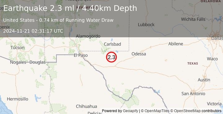 Earthquake WESTERN TEXAS (2.3 ml) (2024-11-21 02:31:17 UTC)