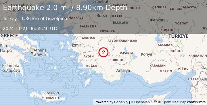 Earthquake WESTERN TURKEY (2.0 ml) (2024-11-21 06:55:40 UTC)