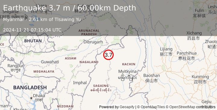 Earthquake MYANMAR (3.7 m) (2024-11-21 07:15:04 UTC)