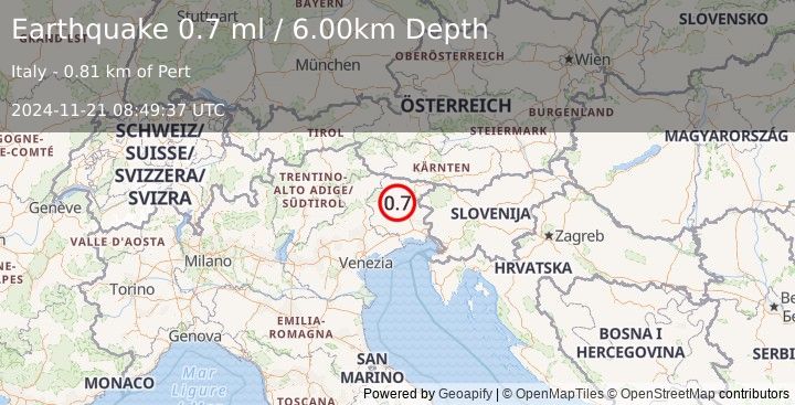 Earthquake NORTHERN ITALY (0.7 ml) (2024-11-21 08:49:37 UTC)