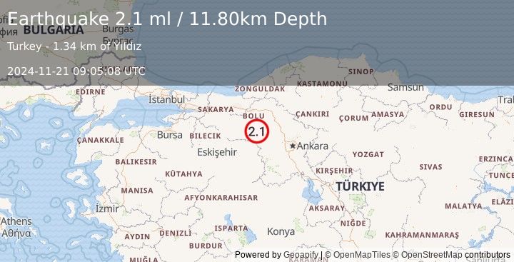 Earthquake WESTERN TURKEY (2.1 ml) (2024-11-21 09:05:08 UTC)