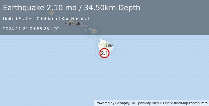 Earthquake ISLAND OF HAWAII, HAWAII (2.1 md) (2024-11-21 09:56:25 UTC)