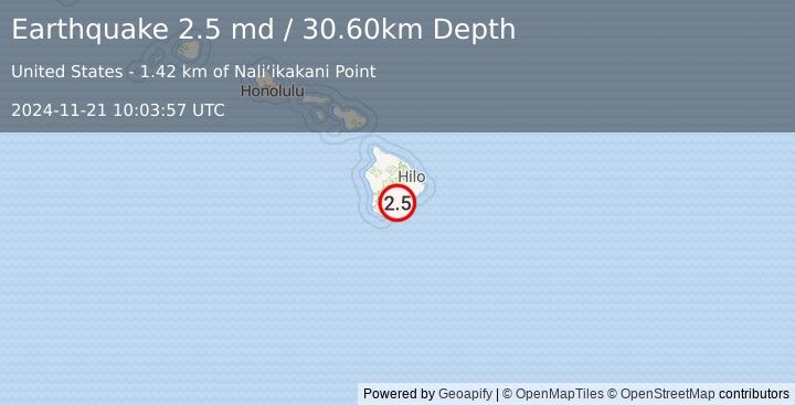 Earthquake ISLAND OF HAWAII, HAWAII (2.5 md) (2024-11-21 10:03:57 UTC)