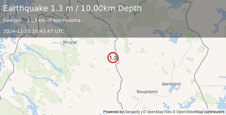 Earthquake SWEDEN (1.3 m) (2024-11-21 10:43:47 UTC)