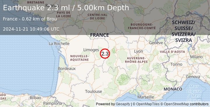 Earthquake FRANCE (2.3 ml) (2024-11-21 10:49:06 UTC)