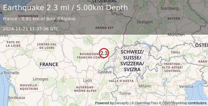 Earthquake FRANCE (2.3 ml) (2024-11-21 11:07:06 UTC)