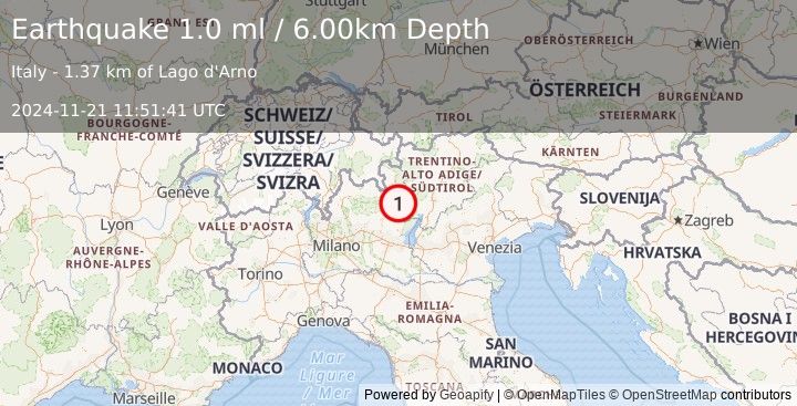 Earthquake NORTHERN ITALY (1.0 ml) (2024-11-21 11:51:41 UTC)