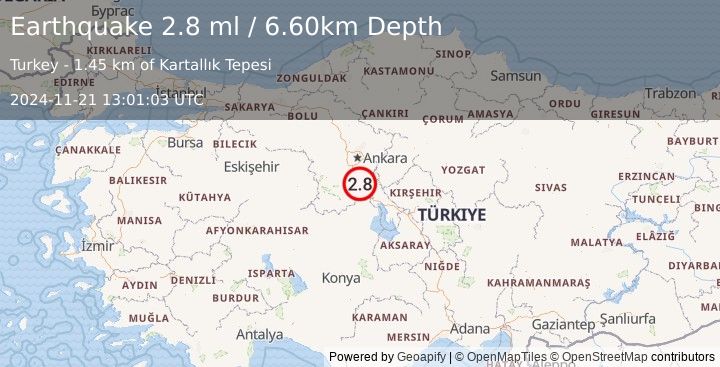 Earthquake CENTRAL TURKEY (2.8 ml) (2024-11-21 13:01:03 UTC)