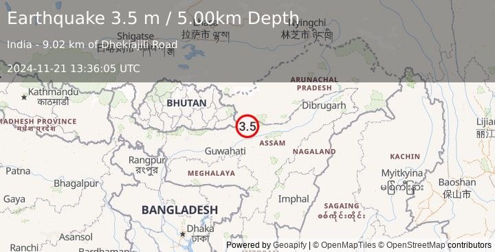 Earthquake ASSAM, INDIA (3.5 m) (2024-11-21 13:36:05 UTC)