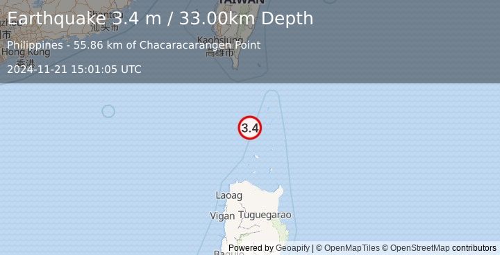 Earthquake BATAN ISL REGION, PHILIPPINES (3.4 m) (2024-11-21 15:01:05 UTC)