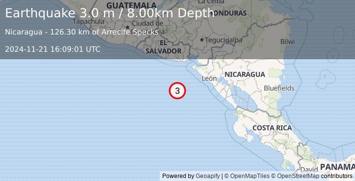 Earthquake OFF COAST OF CENTRAL AMERICA (3.0 m) (2024-11-21 16:09:01 UTC)