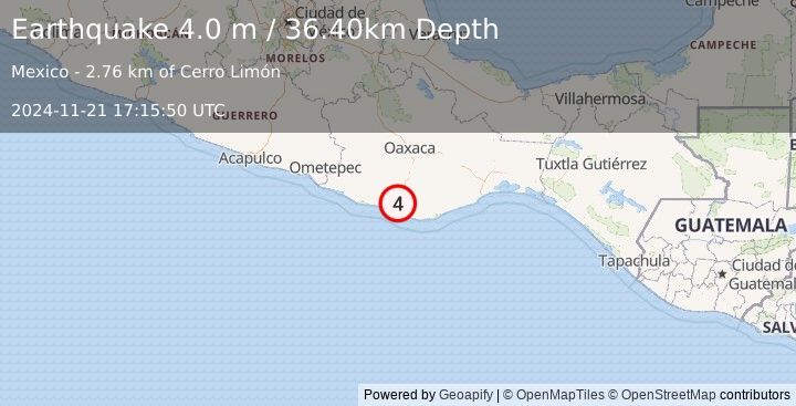 Earthquake OAXACA, MEXICO (4.0 m) (2024-11-21 17:15:50 UTC)