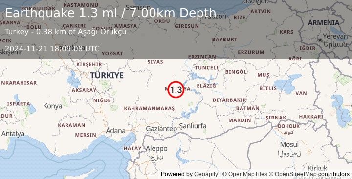 Earthquake EASTERN TURKEY (1.3 ml) (2024-11-21 18:09:08 UTC)