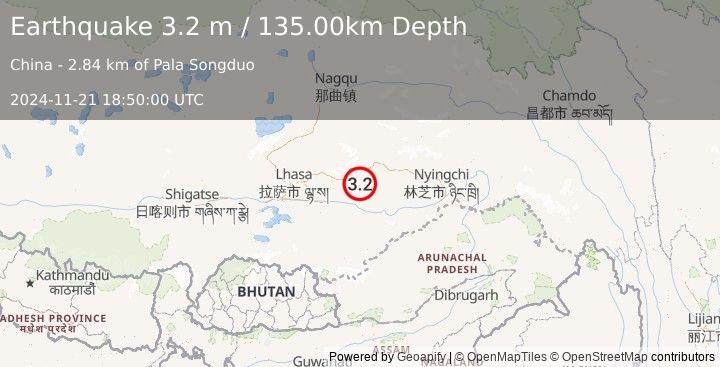 Earthquake EASTERN XIZANG (3.2 m) (2024-11-21 18:50:00 UTC)