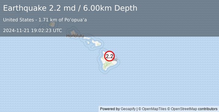 Earthquake ISLAND OF HAWAII, HAWAII (2.2 md) (2024-11-21 19:02:23 UTC)