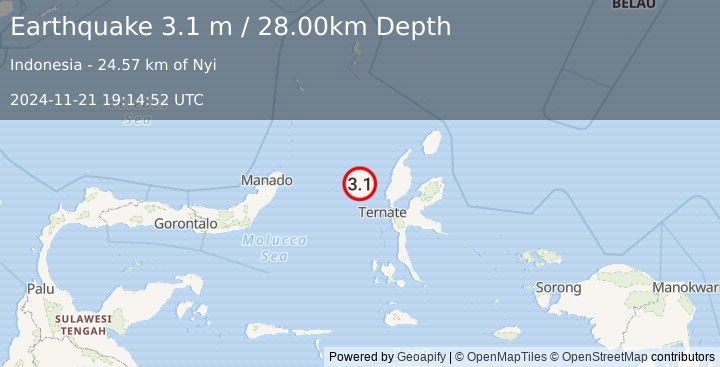 Earthquake MOLUCCA SEA (3.1 m) (2024-11-21 19:14:52 UTC)