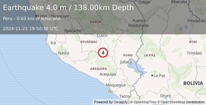 Earthquake CENTRAL PERU (4.0 m) (2024-11-21 19:50:30 UTC)