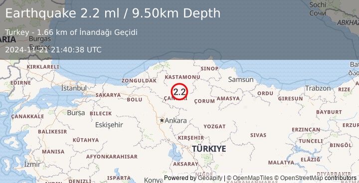 Earthquake CENTRAL TURKEY (2.2 ml) (2024-11-21 21:40:38 UTC)