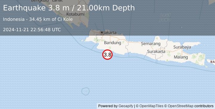 Earthquake JAVA, INDONESIA (3.8 m) (2024-11-21 22:56:48 UTC)