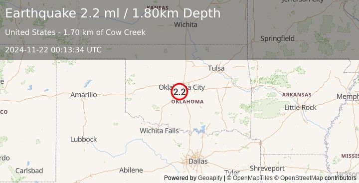 Earthquake OKLAHOMA (2.2 ml) (2024-11-22 00:13:34 UTC)