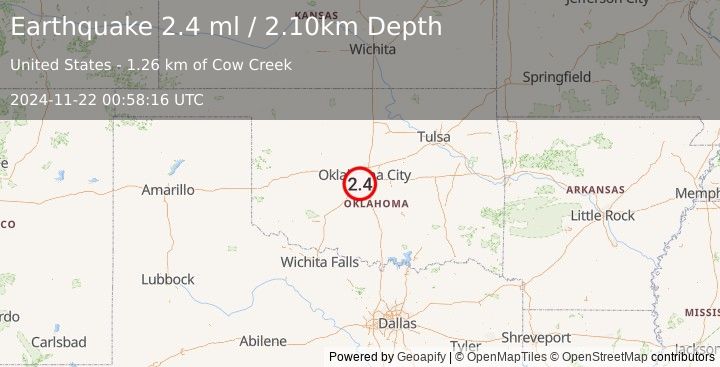 Earthquake OKLAHOMA (2.4 ml) (2024-11-22 00:58:16 UTC)