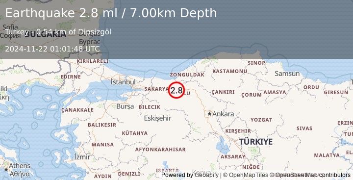 Earthquake WESTERN TURKEY (2.8 ml) (2024-11-22 01:01:48 UTC)