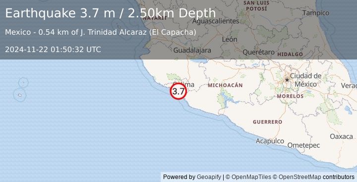 Earthquake COLIMA, MEXICO (3.7 m) (2024-11-22 01:50:32 UTC)