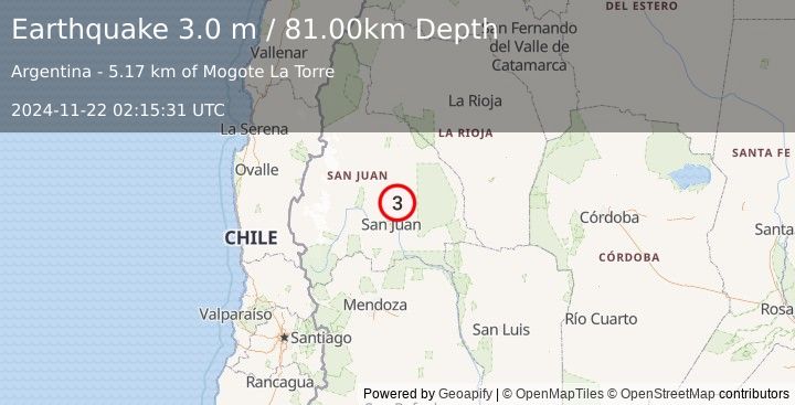 Earthquake SAN JUAN, ARGENTINA (3.0 m) (2024-11-22 02:15:31 UTC)