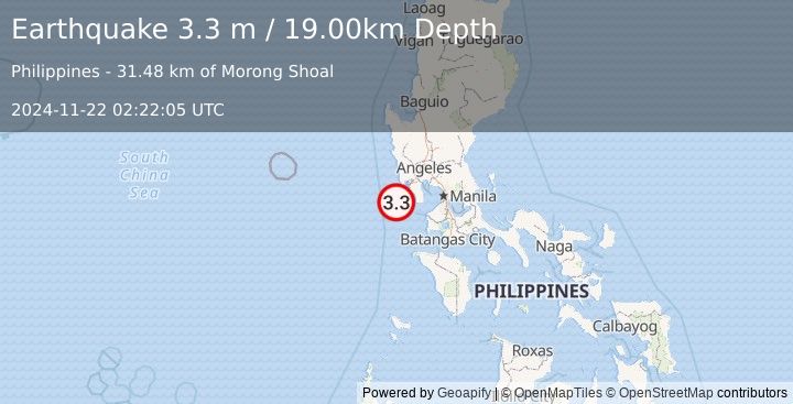 Earthquake LUZON, PHILIPPINES (3.3 m) (2024-11-22 02:22:05 UTC)