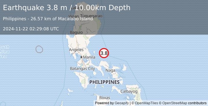 Earthquake LUZON, PHILIPPINES (3.8 m) (2024-11-22 02:29:08 UTC)