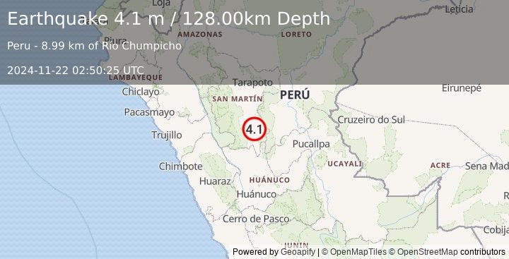 Earthquake NORTHERN PERU (4.1 m) (2024-11-22 02:50:25 UTC)