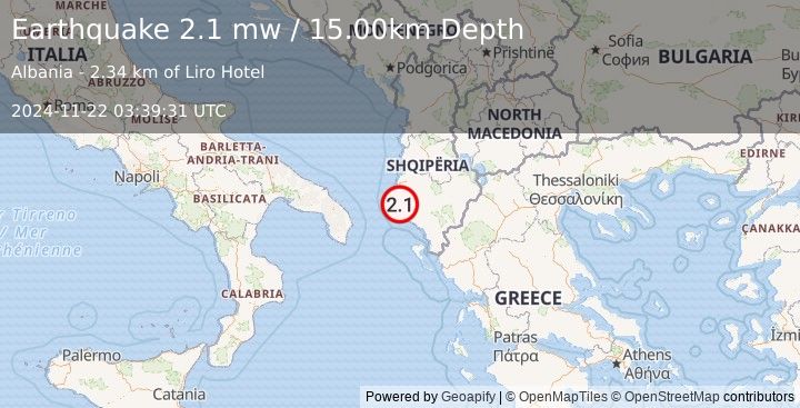 Earthquake ADRIATIC SEA (2.1 mw) (2024-11-22 03:39:31 UTC)