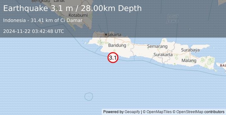 Earthquake JAVA, INDONESIA (3.1 m) (2024-11-22 03:42:48 UTC)