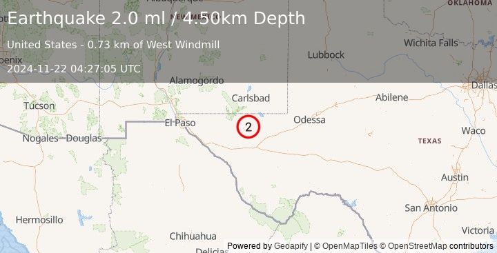 Earthquake WESTERN TEXAS (2.0 ml) (2024-11-22 04:27:05 UTC)