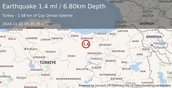 Earthquake EASTERN TURKEY (1.4 ml) (2024-11-22 05:35:35 UTC)