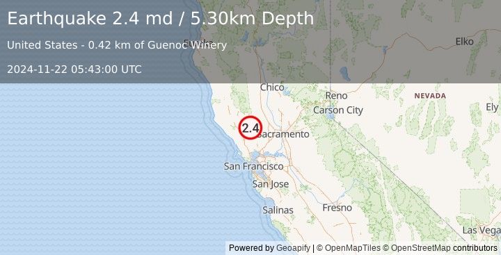 Earthquake NORTHERN CALIFORNIA (2.4 md) (2024-11-22 05:43:00 UTC)