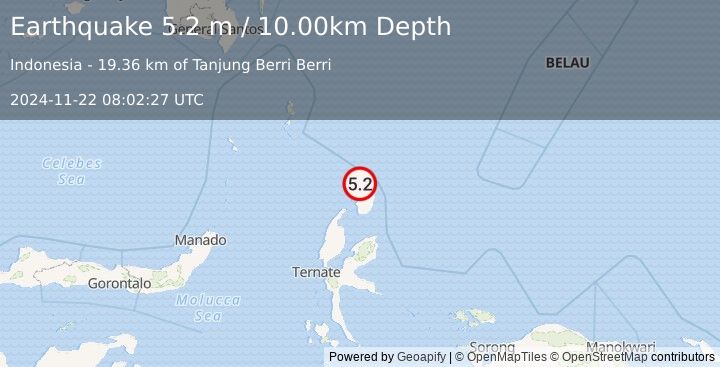 Earthquake HALMAHERA, INDONESIA (5.2 m) (2024-11-22 08:02:27 UTC)