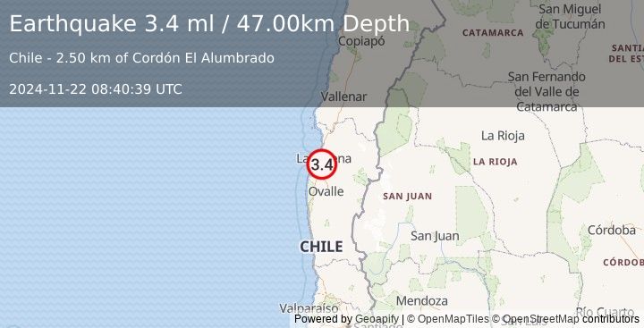 Earthquake COQUIMBO, CHILE (3.4 ml) (2024-11-22 08:40:39 UTC)