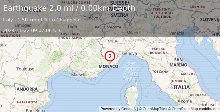 Earthquake NORTHERN ITALY (2.0 ml) (2024-11-22 09:07:06 UTC)