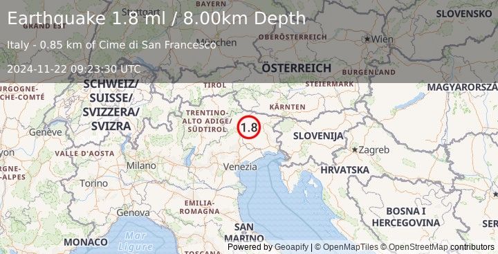 Earthquake NORTHERN ITALY (1.8 ml) (2024-11-22 09:23:30 UTC)