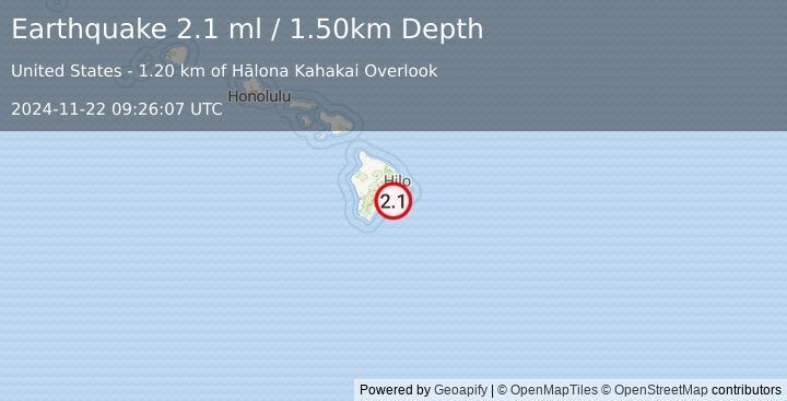 Earthquake ISLAND OF HAWAII, HAWAII (2.1 ml) (2024-11-22 09:26:07 UTC)