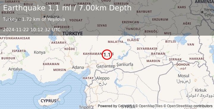 Earthquake CENTRAL TURKEY (1.1 ml) (2024-11-22 10:12:32 UTC)