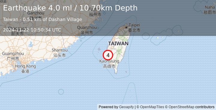 Earthquake TAIWAN (4.0 ml) (2024-11-22 10:50:34 UTC)