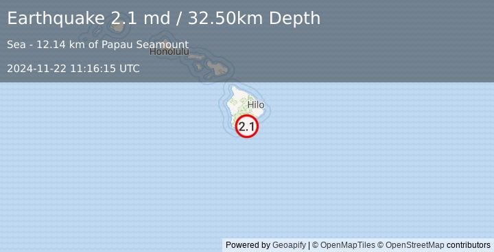 Earthquake ISLAND OF HAWAII, HAWAII (2.1 md) (2024-11-22 11:16:15 UTC)