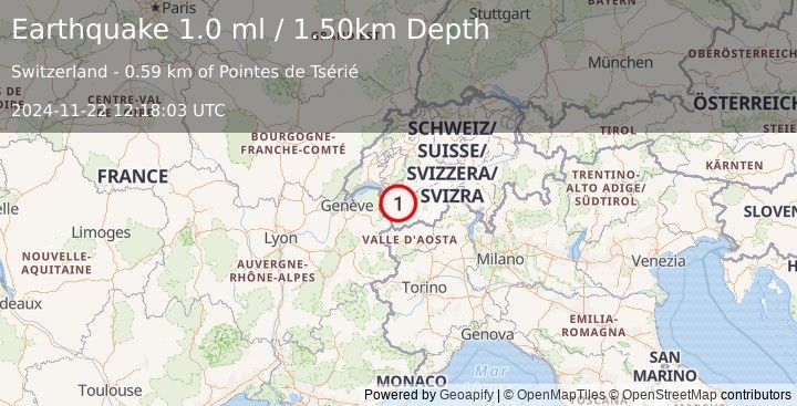 Earthquake SWITZERLAND (1.0 ml) (2024-11-22 12:18:03 UTC)