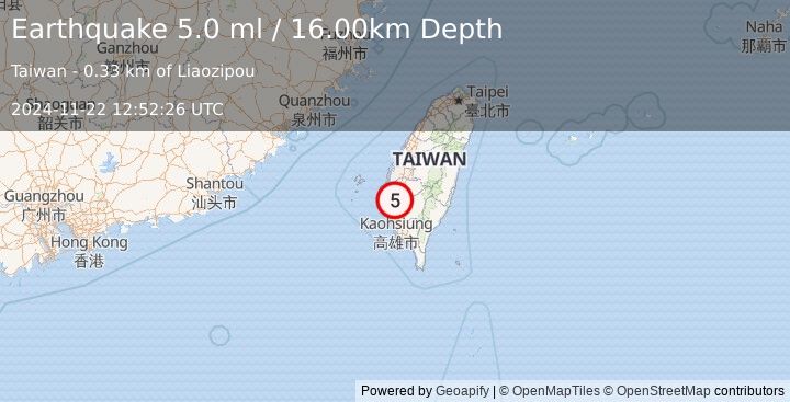 Earthquake TAIWAN (5.0 ml) (2024-11-22 12:52:26 UTC)