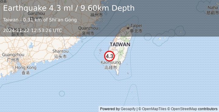 Earthquake TAIWAN (4.3 ml) (2024-11-22 12:53:26 UTC)