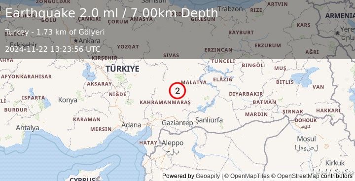 Earthquake CENTRAL TURKEY (2.0 ml) (2024-11-22 13:23:56 UTC)