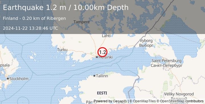 Earthquake FINLAND (1.2 m) (2024-11-22 13:28:46 UTC)