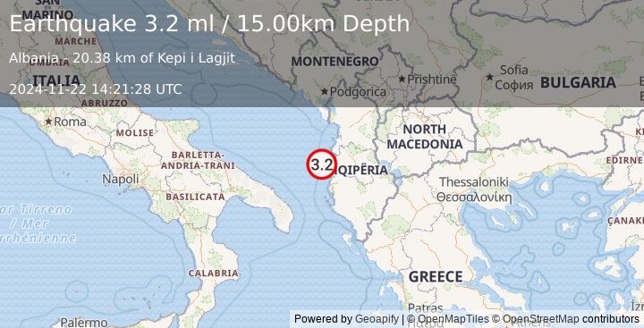 Earthquake ADRIATIC SEA (3.2 ml) (2024-11-22 14:21:28 UTC)